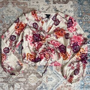 Floral Ruched Top - Cream and Pink